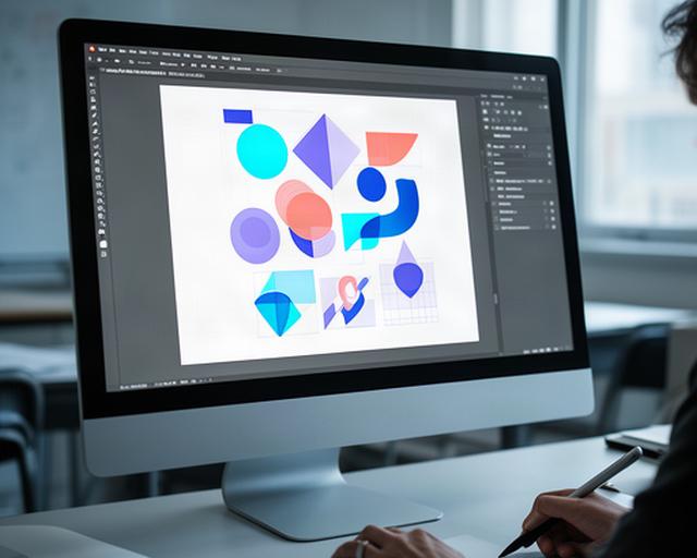 Vektorformen und Logos auf einem Bildschirm im Illustrator-Aufbaukurs