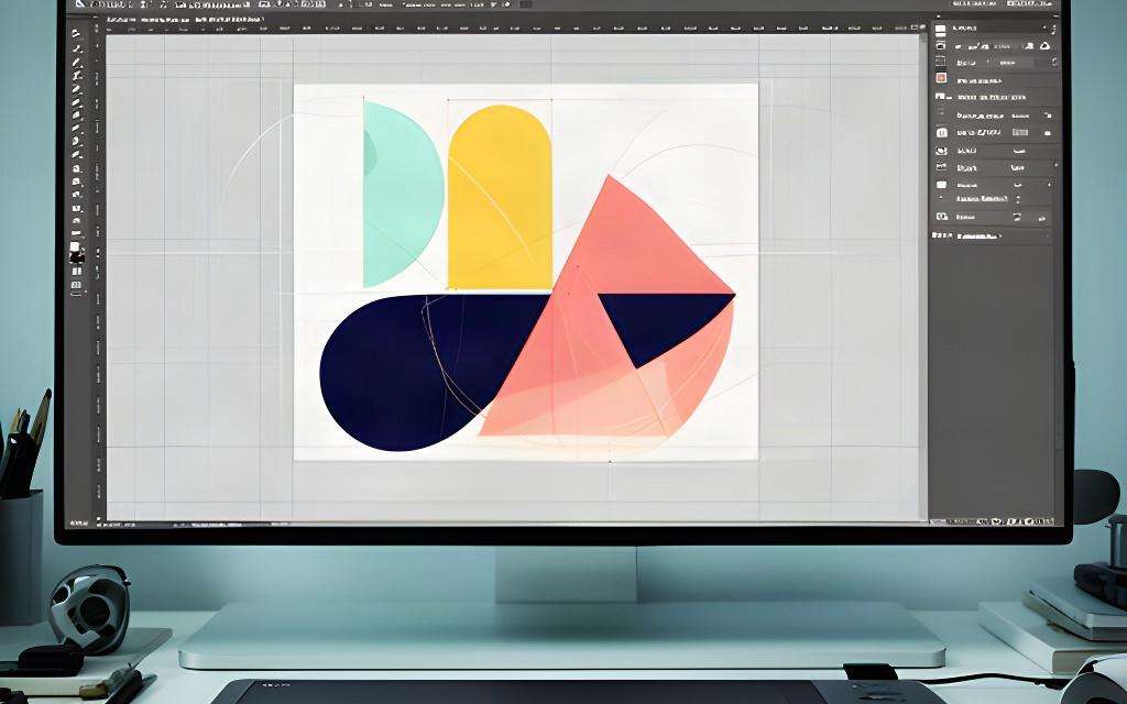 Illustrator-Arbeitsfläche mit geometrischen Formen, Hilfslinien und präzise ausgerichteten Pfaden