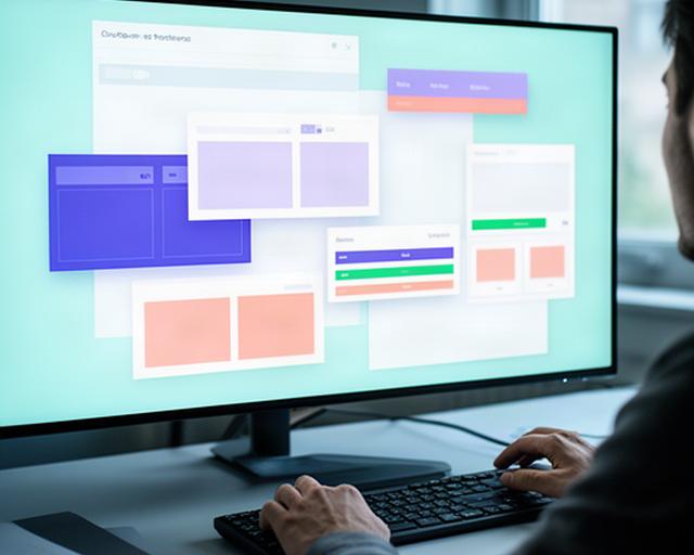 Figma-Oberfläche mit Wireframes und UI-Komponenten auf einem grossen Monitor